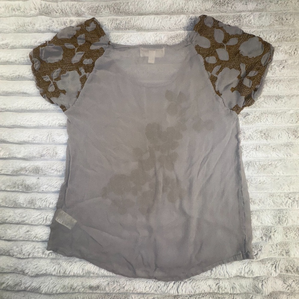 Anthropologie Top Womens 0 Moulinette Soeurs Dogwood Sheer Blouse Gray XS Goblin - Picture 7 of 7